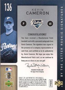 2007 SP Authentic #136 Kevin Cameron Back