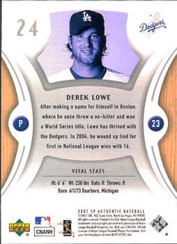 2007 SP Authentic #24 Derek Lowe Back