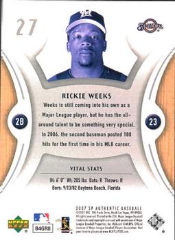 2007 SP Authentic #27 Rickie Weeks Back