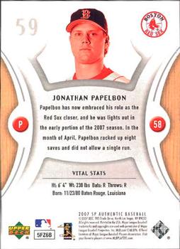 2007 SP Authentic #59 Jonathan Papelbon Back