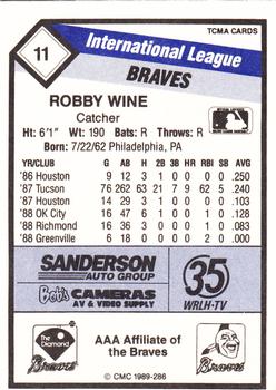 1989 CMC Richmond Braves #11 Robbie Wine  Back