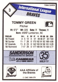 1989 CMC Richmond Braves #3 Tommy Greene Back