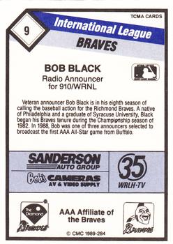 1989 CMC Richmond Braves #9 Bob Black Back