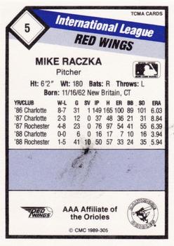 1989 CMC Rochester Red Wings #5 Mike Raczka  Back