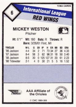 1989 CMC Rochester Red Wings #6 Mickey Weston  Back