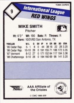 1989 CMC Rochester Red Wings #9 Mike Smith Back