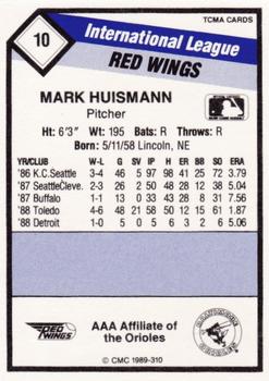 1989 CMC Rochester Red Wings #10 Mark Huismann  Back