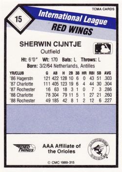 1989 CMC Rochester Red Wings #15 Sherwin Cijntje  Back
