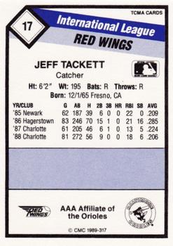 1989 CMC Rochester Red Wings #17 Jeff Tackett  Back