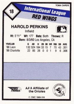 1989 CMC Rochester Red Wings #18 Harold Perkins  Back