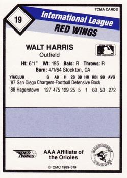 1989 CMC Rochester Red Wings #19 Walt Harris  Back