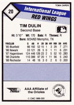 1989 CMC Rochester Red Wings #20 Tim Dulin  Back