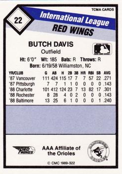 1989 CMC Rochester Red Wings #22 Butch Davis  Back