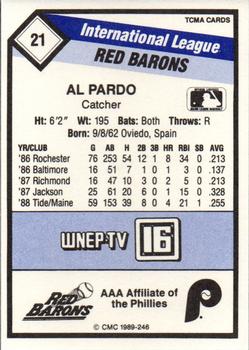 1989 CMC Scranton/Wilkes-Barre Red Barons #21 Al Pardo  Back