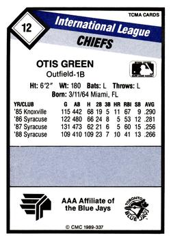 1989 CMC Syracuse Chiefs #12 Otis Green  Back