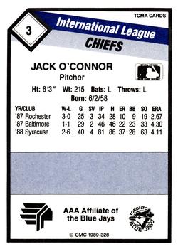 1989 CMC Syracuse Chiefs #3 Jack O'Connor  Back