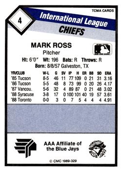 1989 CMC Syracuse Chiefs #4 Mark Ross  Back