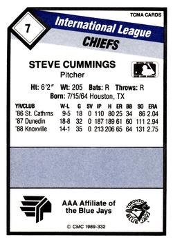 1989 CMC Syracuse Chiefs #7 Steve Cummings  Back