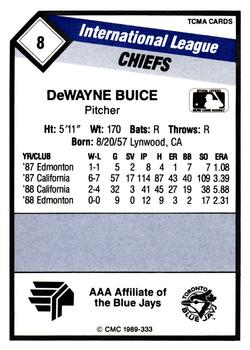 1989 CMC Syracuse Chiefs #8 DeWayne Buice Back