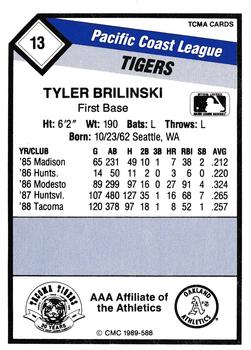 1989 CMC Tacoma Tigers #13 Tyler Brilinski  Back