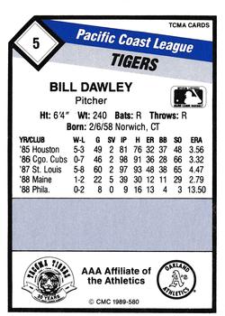 1989 CMC Tacoma Tigers #5 Bill Dawley  Back