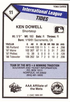 1989 CMC Tidewater Tides #11 Ken Dowell  Back