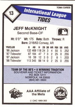 1989 CMC Tidewater Tides #13 Jeff McKnight  Back