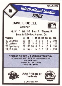 1989 CMC Tidewater Tides #18 Dave Liddell  Back