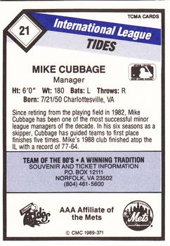 1989 CMC Tidewater Tides #21 Mike Cubbage Back