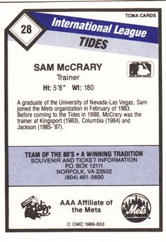 1989 CMC Tidewater Tides #28 Sam McCrary Back