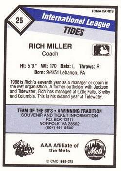 1989 CMC Tidewater Tides #25 Rich Miller Back