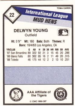 1989 CMC Toledo Mud Hens #22 Delwyn Young  Back