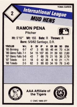 1989 CMC Toledo Mud Hens #2 Ramon Pena  Back