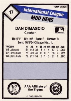 1989 CMC Toledo Mud Hens #17 Dan Dimascio  Back