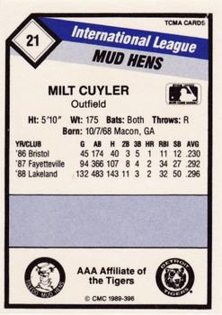 1989 CMC Toledo Mud Hens #21 Milt Cuyler  Back