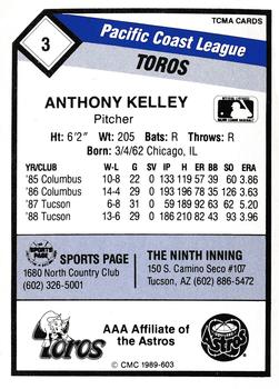 1989 CMC Tucson Toros #3 Anthony Kelley  Back