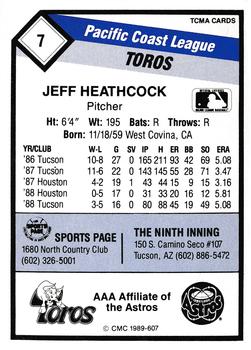 1989 CMC Tucson Toros #7 Jeff Heathcock  Back