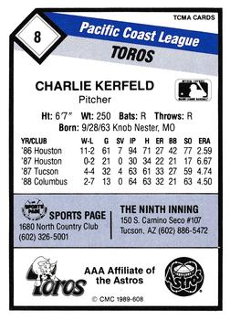 1989 CMC Tucson Toros #8 Charlie Kerfeld  Back