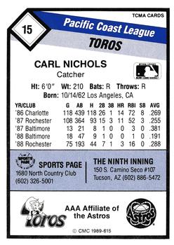 1989 CMC Tucson Toros #15 Carl Nichols  Back