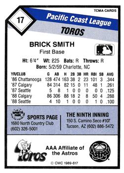 1989 CMC Tucson Toros #17 Brick Smith  Back