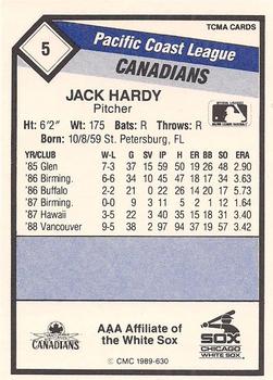 1989 CMC Vancouver Canadians #5 Jack Hardy  Back