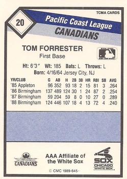 1989 CMC Vancouver Canadians #20 Tom Forrester  Back