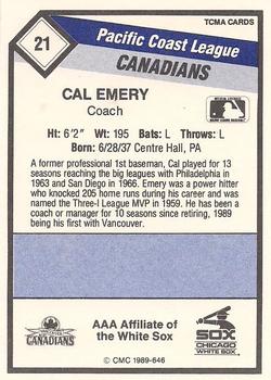 1989 CMC Vancouver Canadians #21 Cal Emery Back