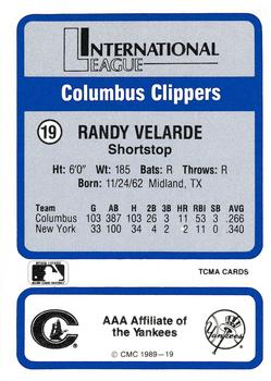 1989 CMC Triple A All-Stars #19 Randy Velarde Back