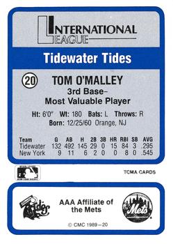 1989 CMC Triple A All-Stars #20 Tom O'Malley Back