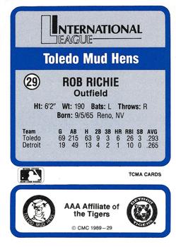 1989 CMC Triple A All-Stars #29 Rob Richie Back