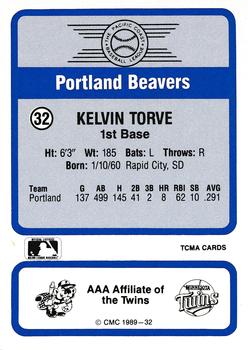 1989 CMC Triple A All-Stars #32 Kelvin Torve Back