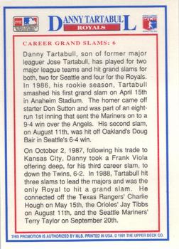 1991 Upper Deck Denny's Grand Slam Holograms #16 Danny Tartabull Back