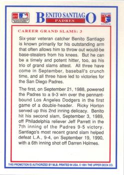 1991 Upper Deck Denny's Grand Slam Holograms #18 Benito Santiago Back