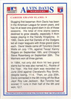 1991 Upper Deck Denny's Grand Slam Holograms #19 Alvin Davis Back
